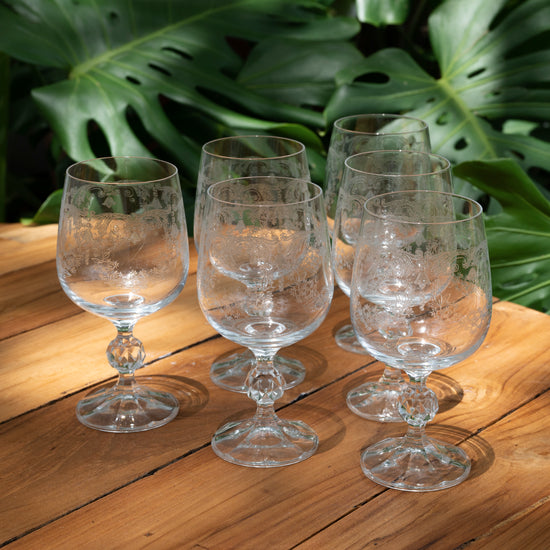 Crystal Floral Pattern Wine Glasses - Vintage