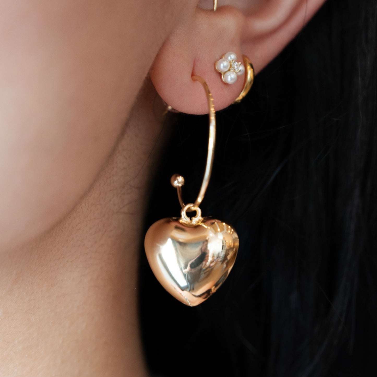 Gold Hoops & Hanging Heart Charm