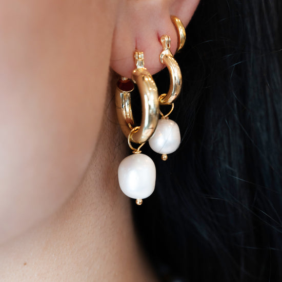 Pearl Drop Gold Hoops