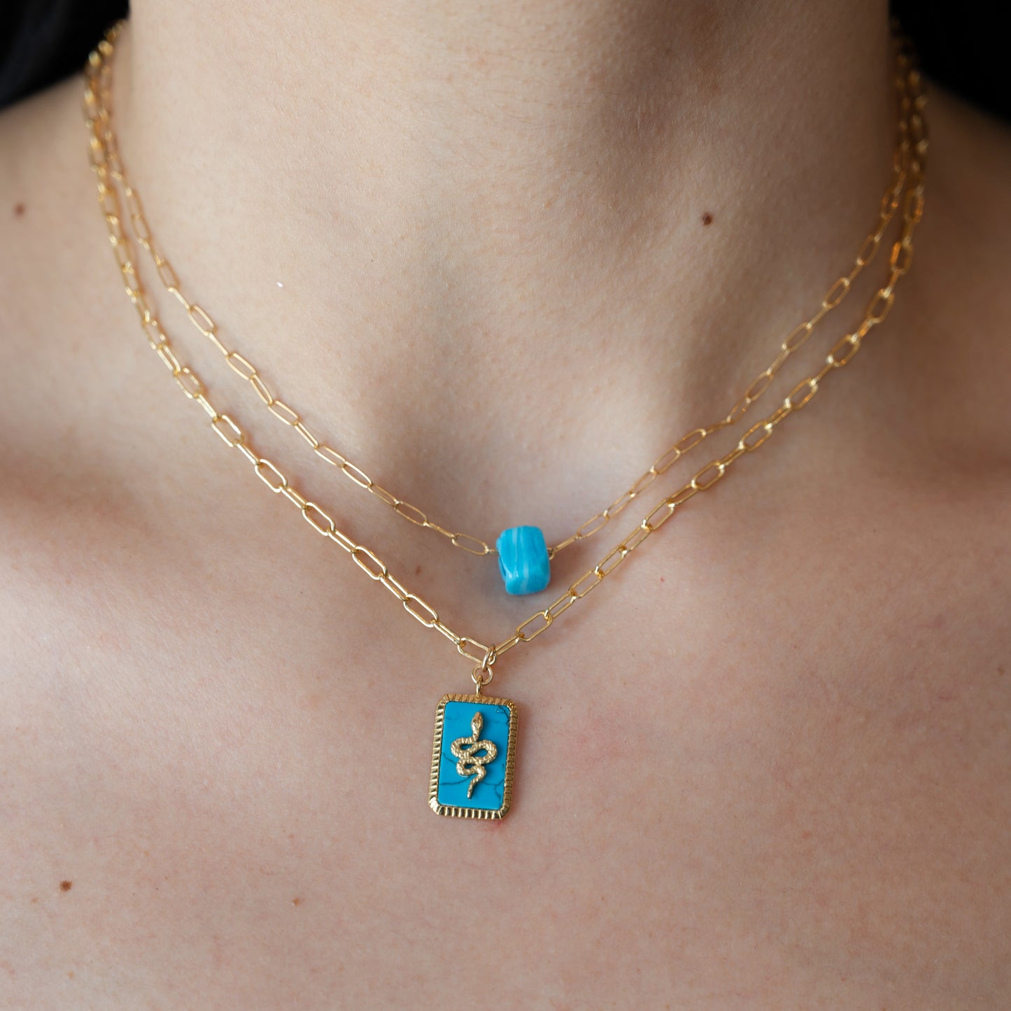The Blue Cube Bead Necklace - Gold Chain
