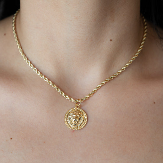 Load image into Gallery viewer, Swirl Gold Chain w/ Lion Medallion
