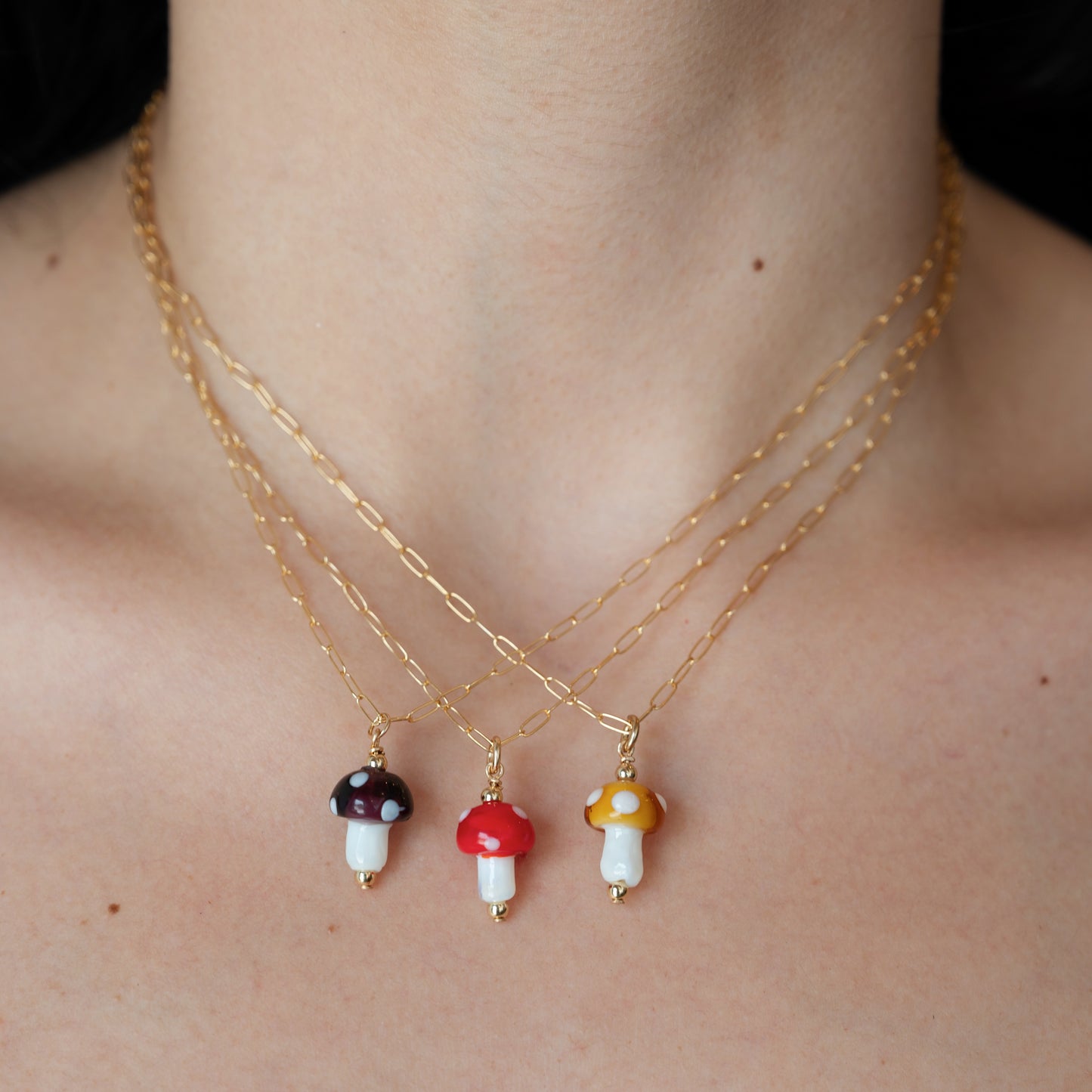 Gold Chain Color Mushroom Necklace