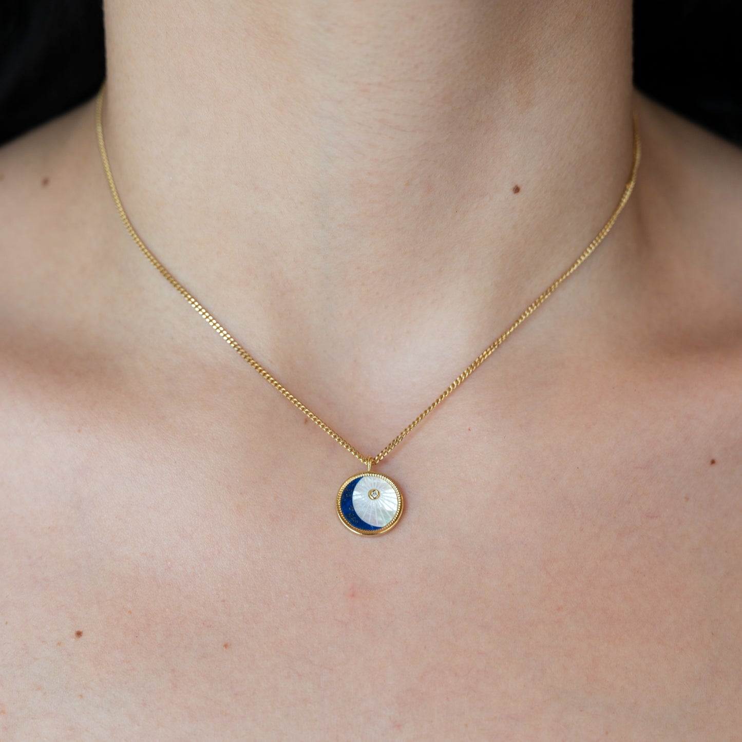 Gold Chain w/ Moon & Stars Round Charm