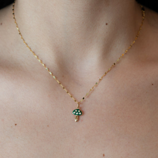 Load image into Gallery viewer, Mini Mushroom w/Diamonds 14k Gold Chain Necklace
