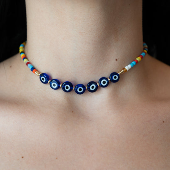 Evil Blue Eye & Beads Necklace