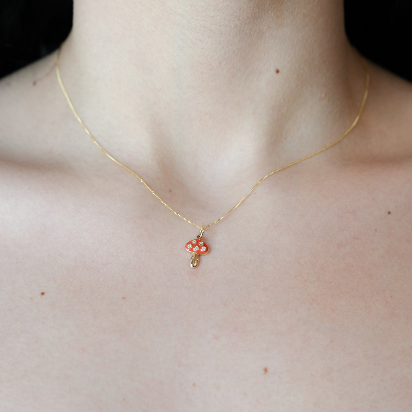 Load image into Gallery viewer, Mini Mushroom w/Diamonds 14k Gold Chain Necklace
