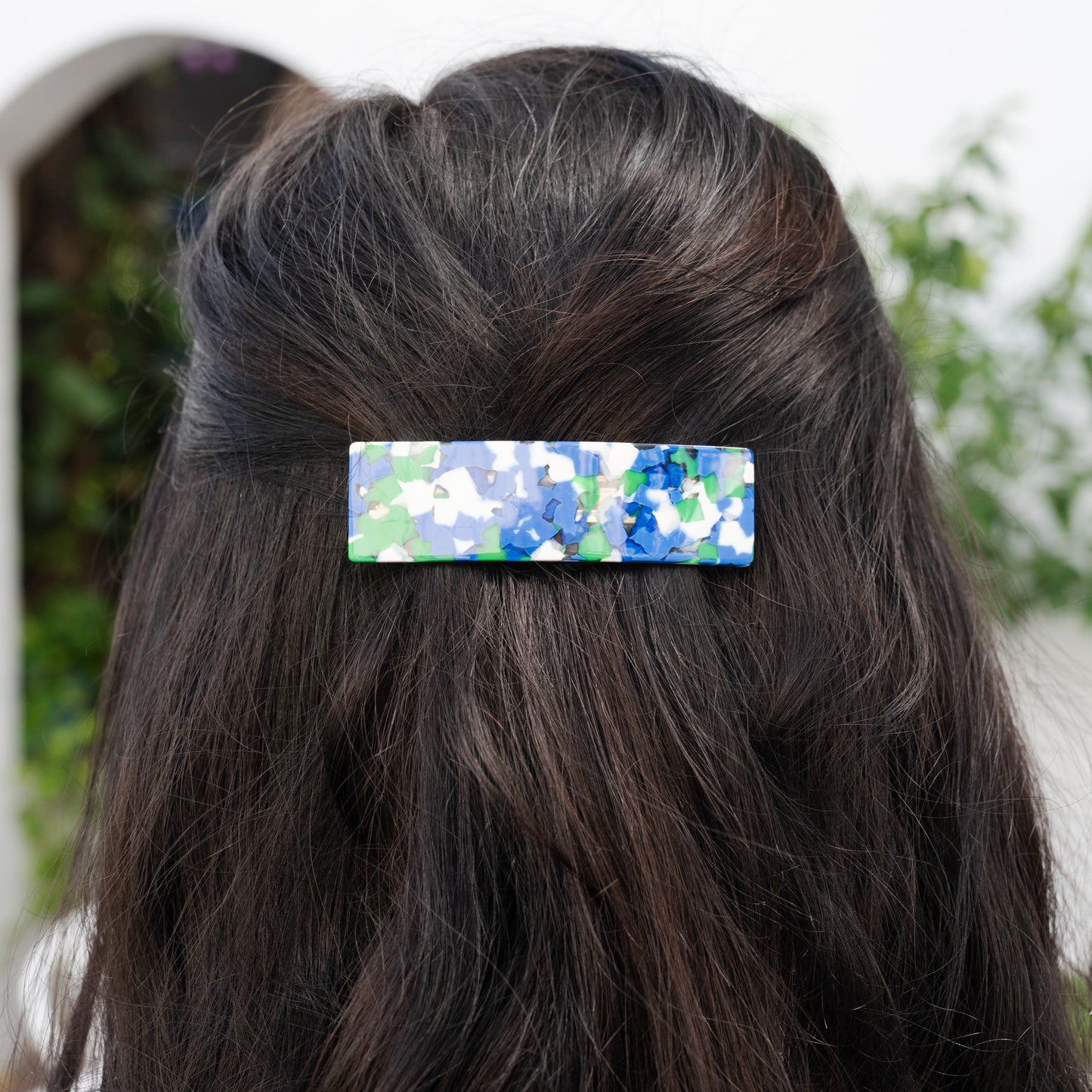 Load image into Gallery viewer, Acrylic Rectangle Hair Pin - Blue/Multi/Gold
