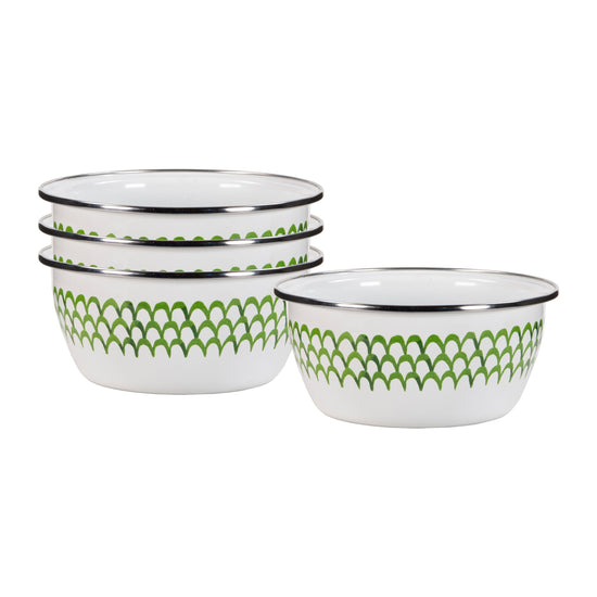 Green Scallop Salad Bowls - Set of 4