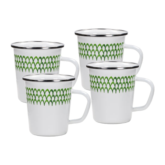 Green Scallop 16 oz Latte Mugs - Set of 4