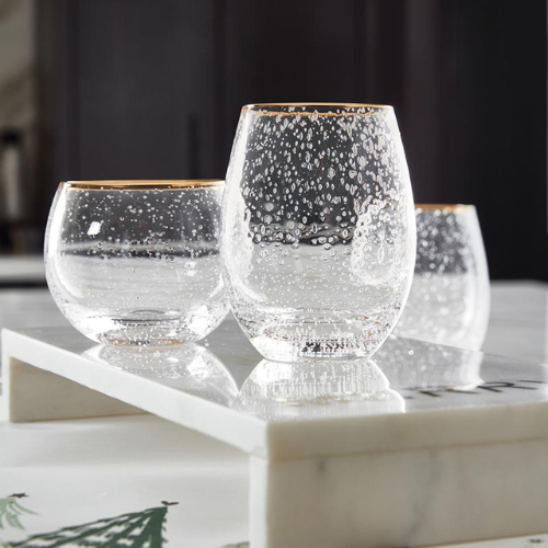 Gold Rimmed Roly Poly Glass - Set of 2