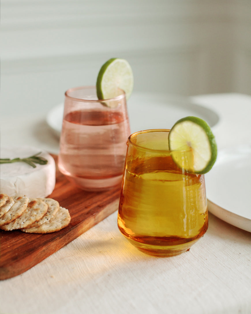 Pair of Hammered Glass Stemless Tumblers