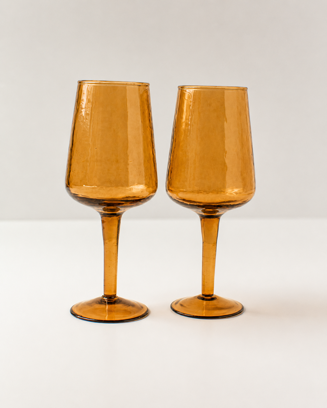 Pair of Handblown Hammered Wine Glasses