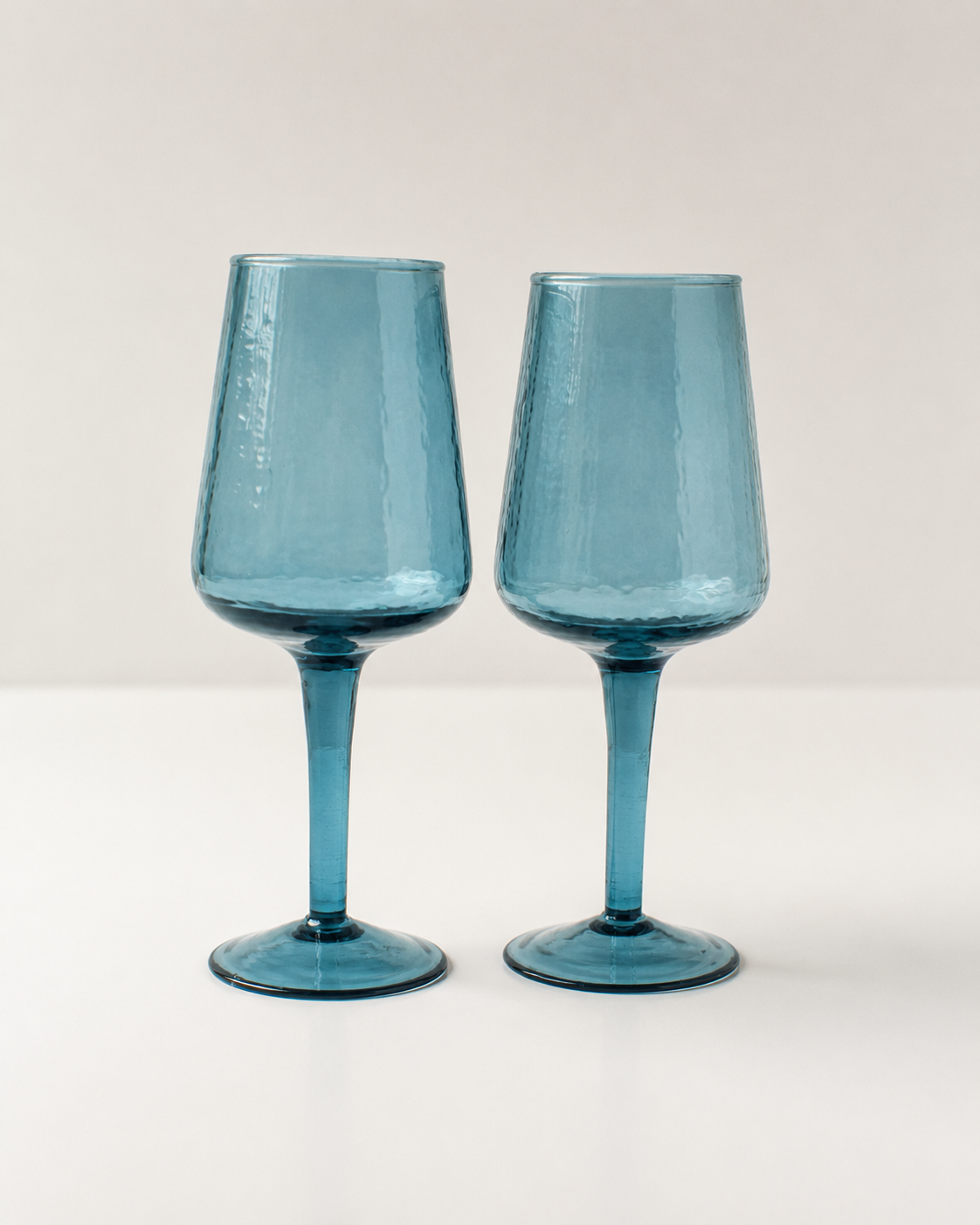 Pair of Handblown Hammered Wine Glasses