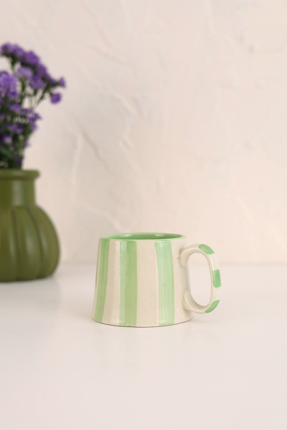 Ceramic Green Stripe  Coffee cup- 220ml (SET OF 4)