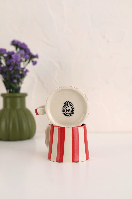 Ceramic Red Stripe Coffee cup- 220ml (SET OF 4)