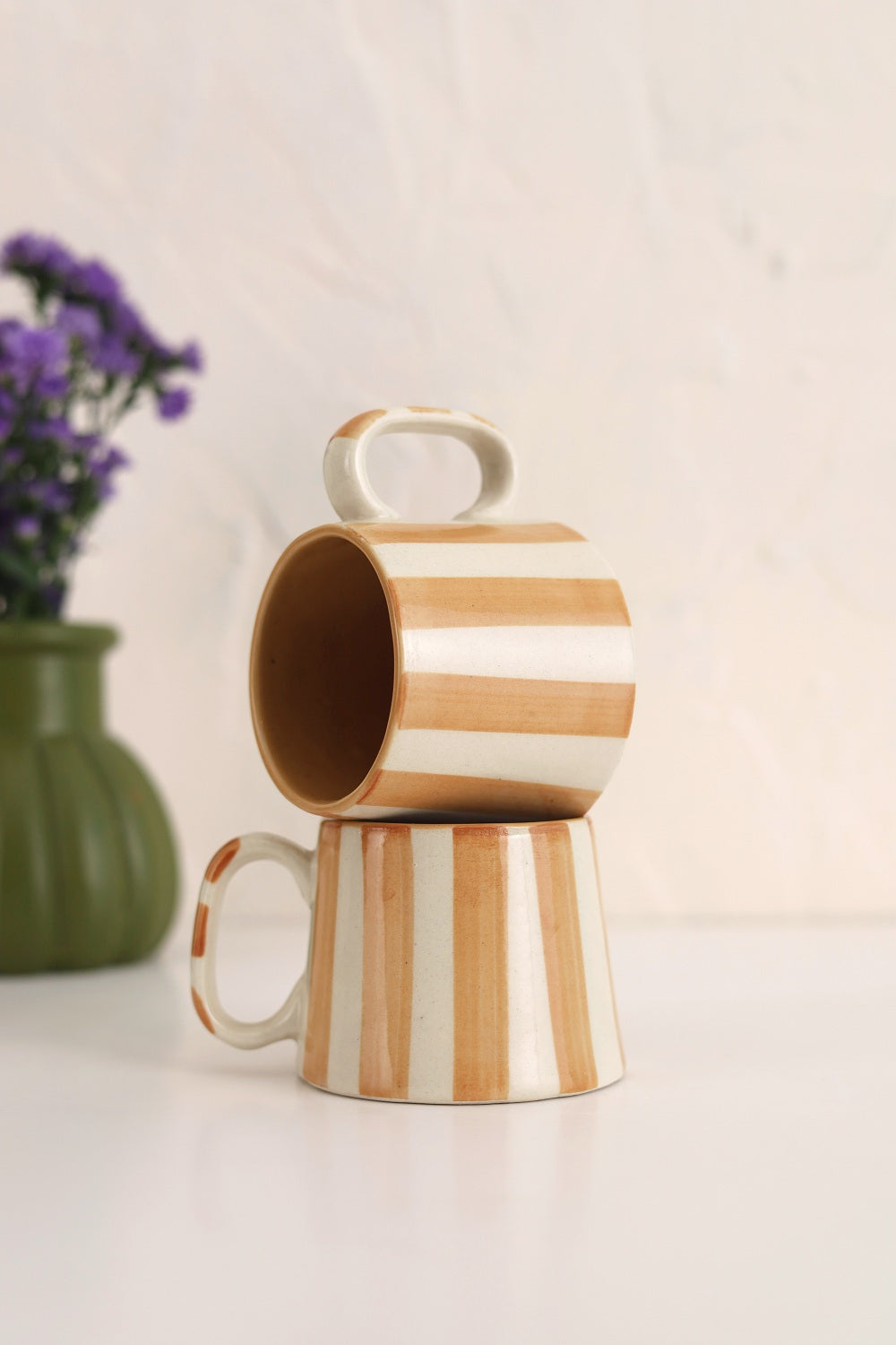 Ceramic Brown Stripe  Coffee cup- 220ml (SET OF 4)