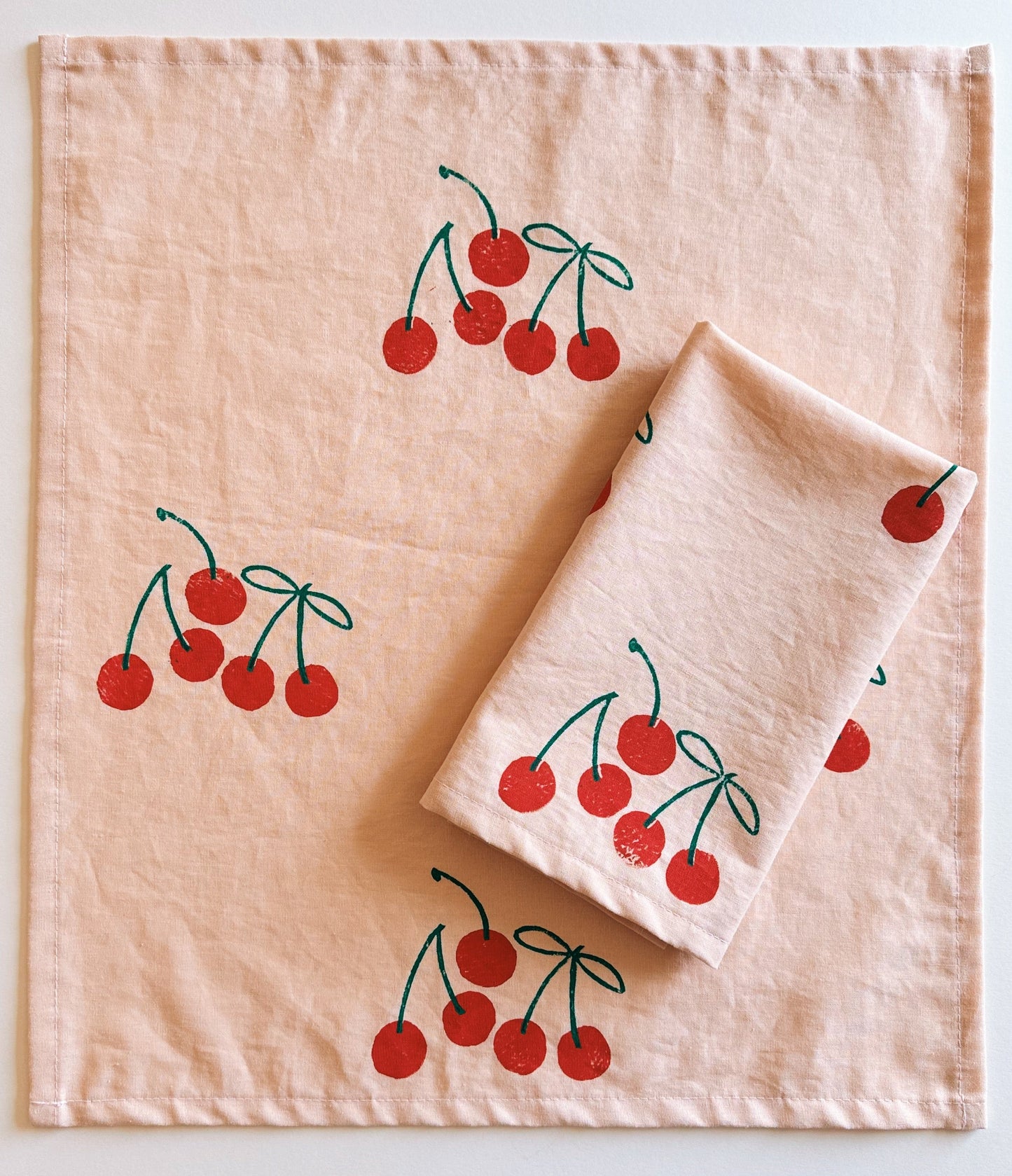 Red Cherry on Blush Dinner Napkins
