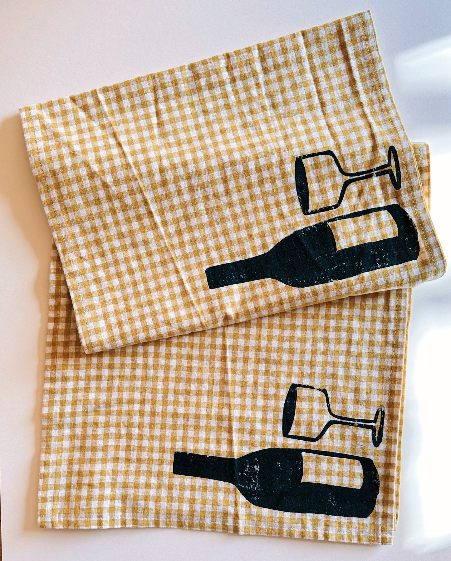 Wine on Mustard Gingham Table Runner