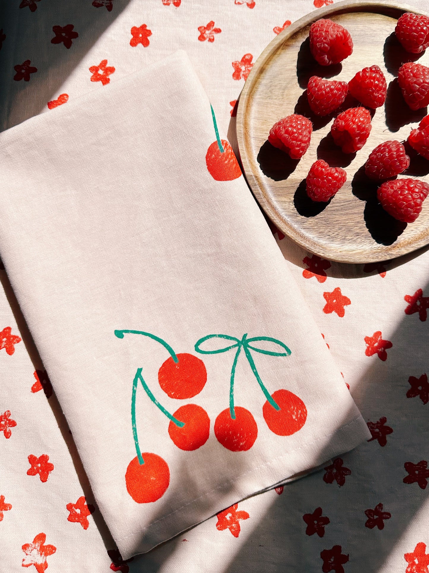 Red Cherry on Blush Dinner Napkins