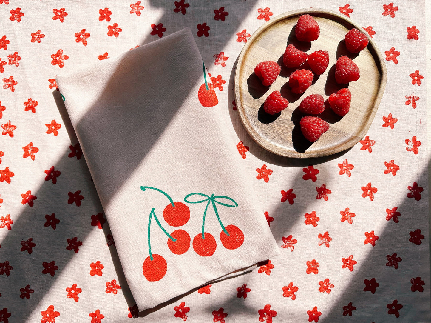 Red Cherry on Blush Dinner Napkins