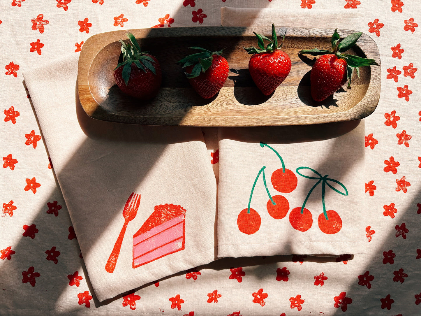 Red Mini Floral on Blush Table Runner