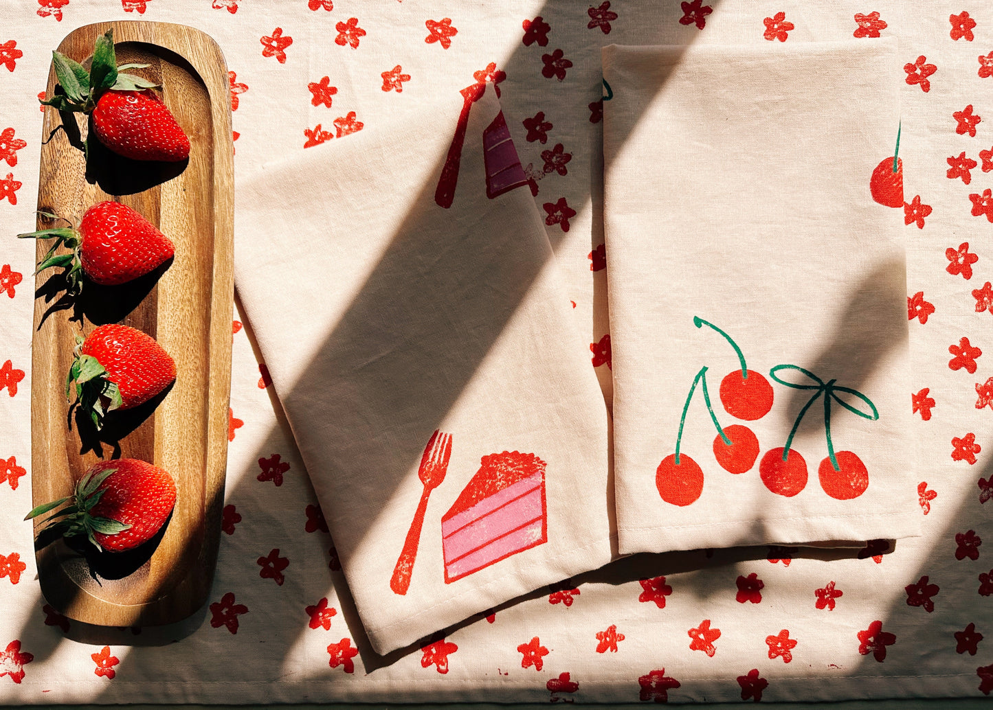 Red Cherry on Blush Dinner Napkins