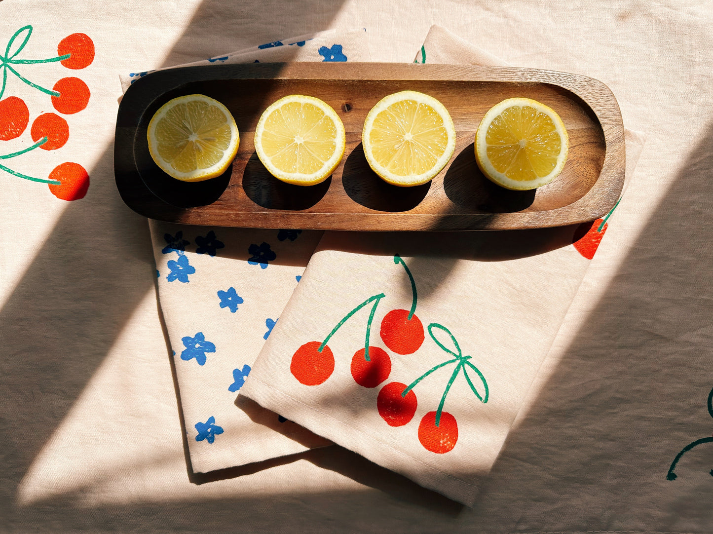 Red Cherry on Blush Dinner Napkins
