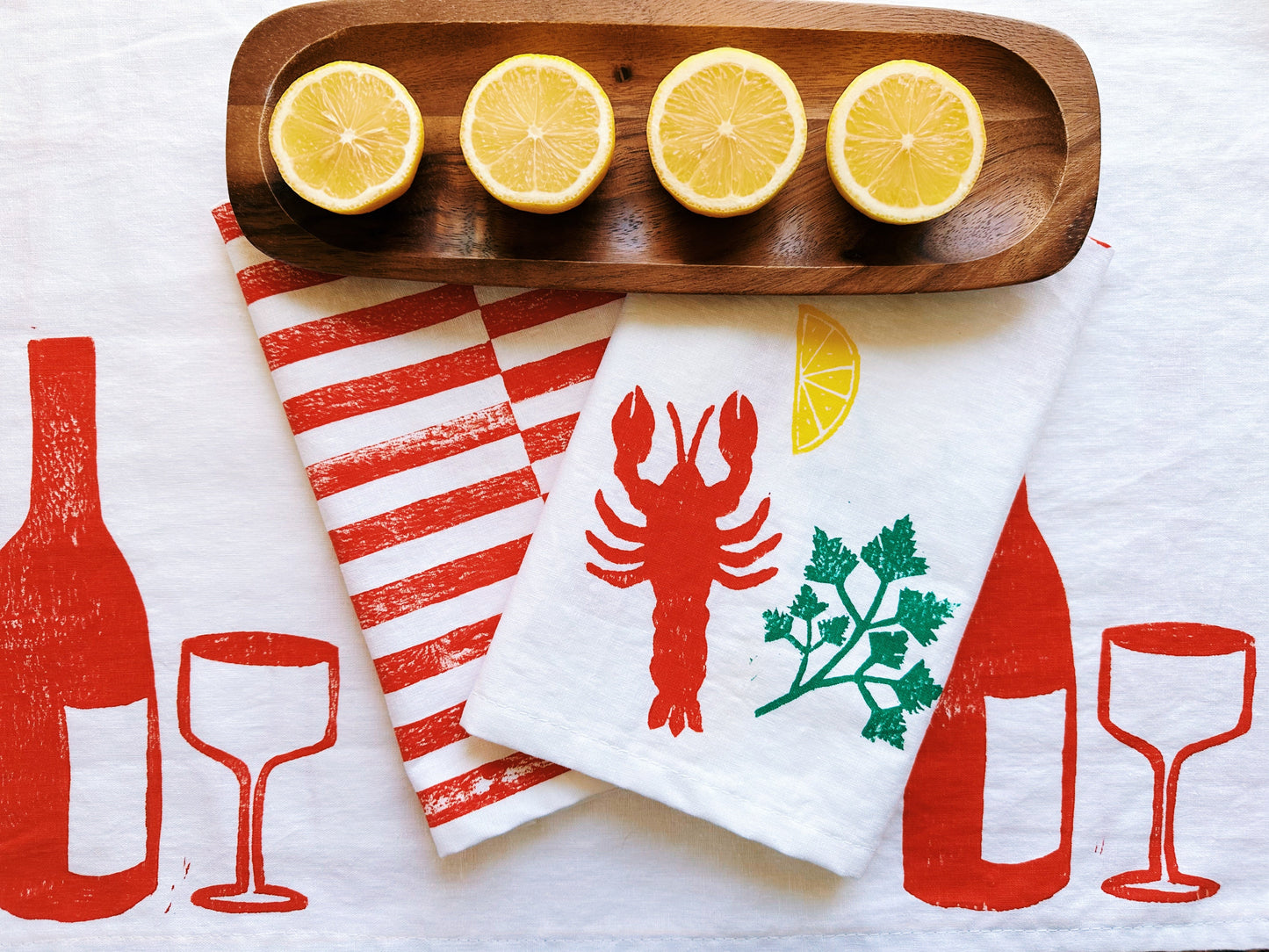Lobster on White Dinner Napkins