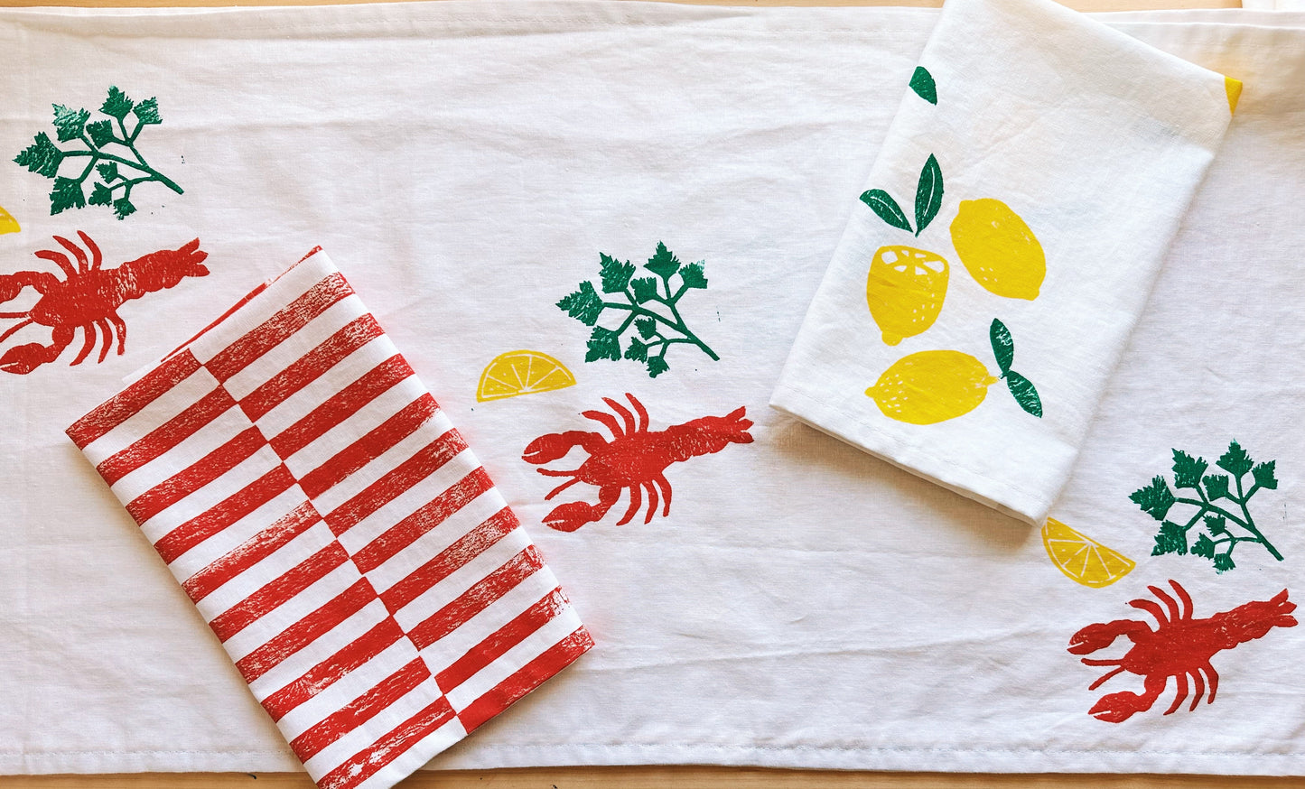 Lobster on White Table Runner