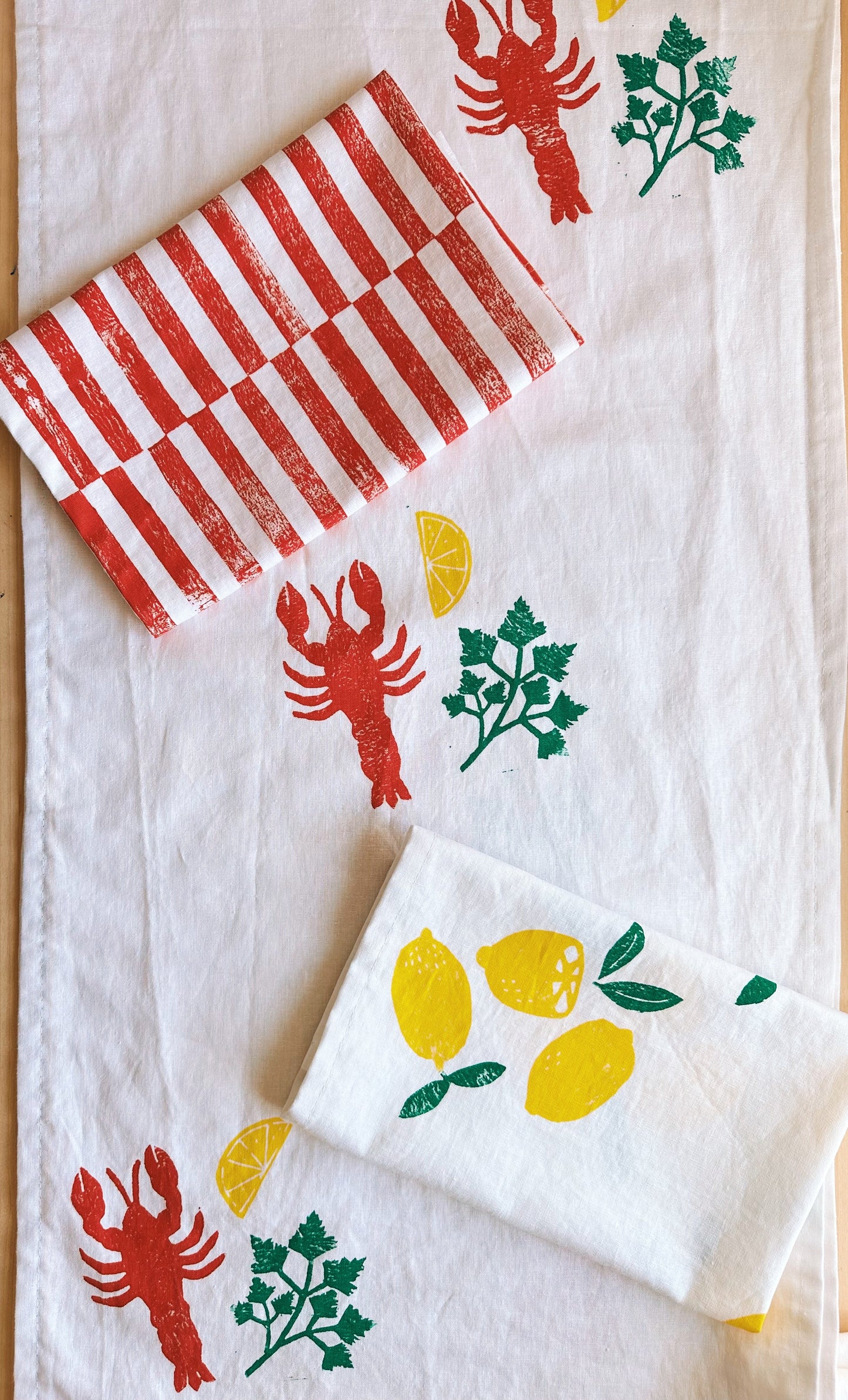 Lobster on White Table Runner