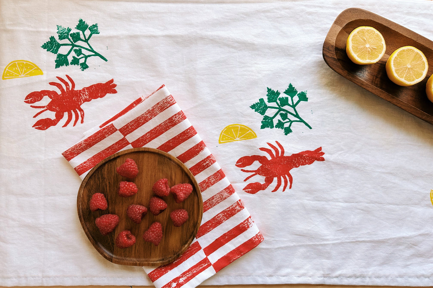 Lobster on White Table Runner