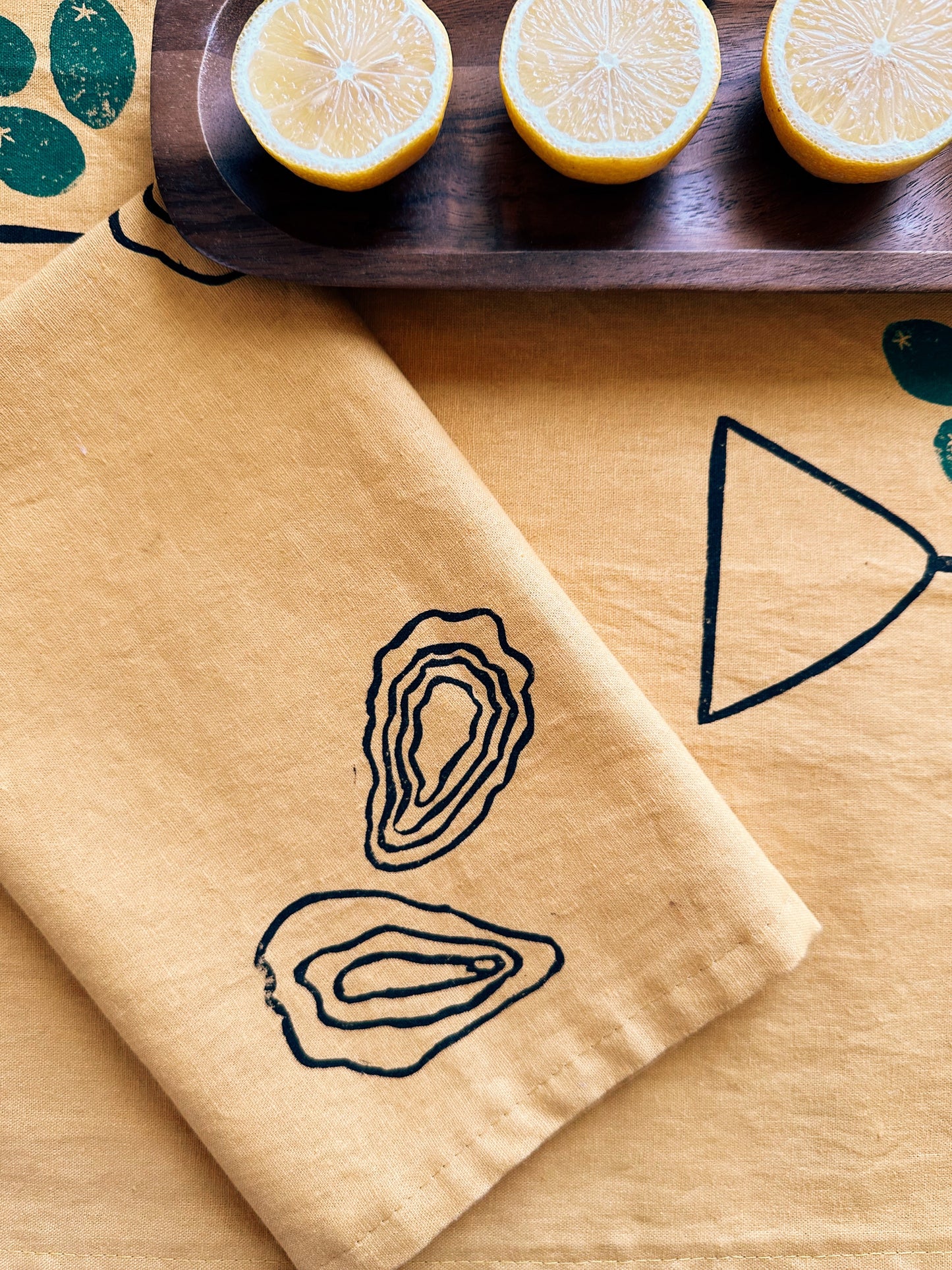 Oysters on Mustard Dinner Napkins