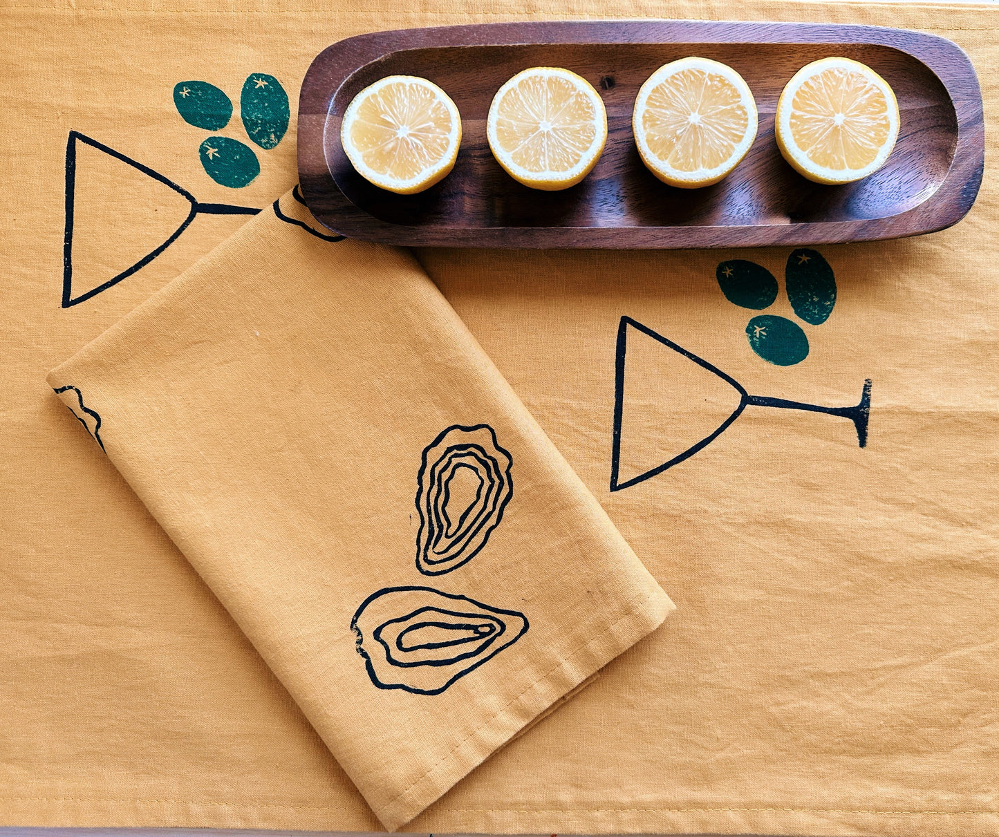 Oysters on Mustard Dinner Napkins