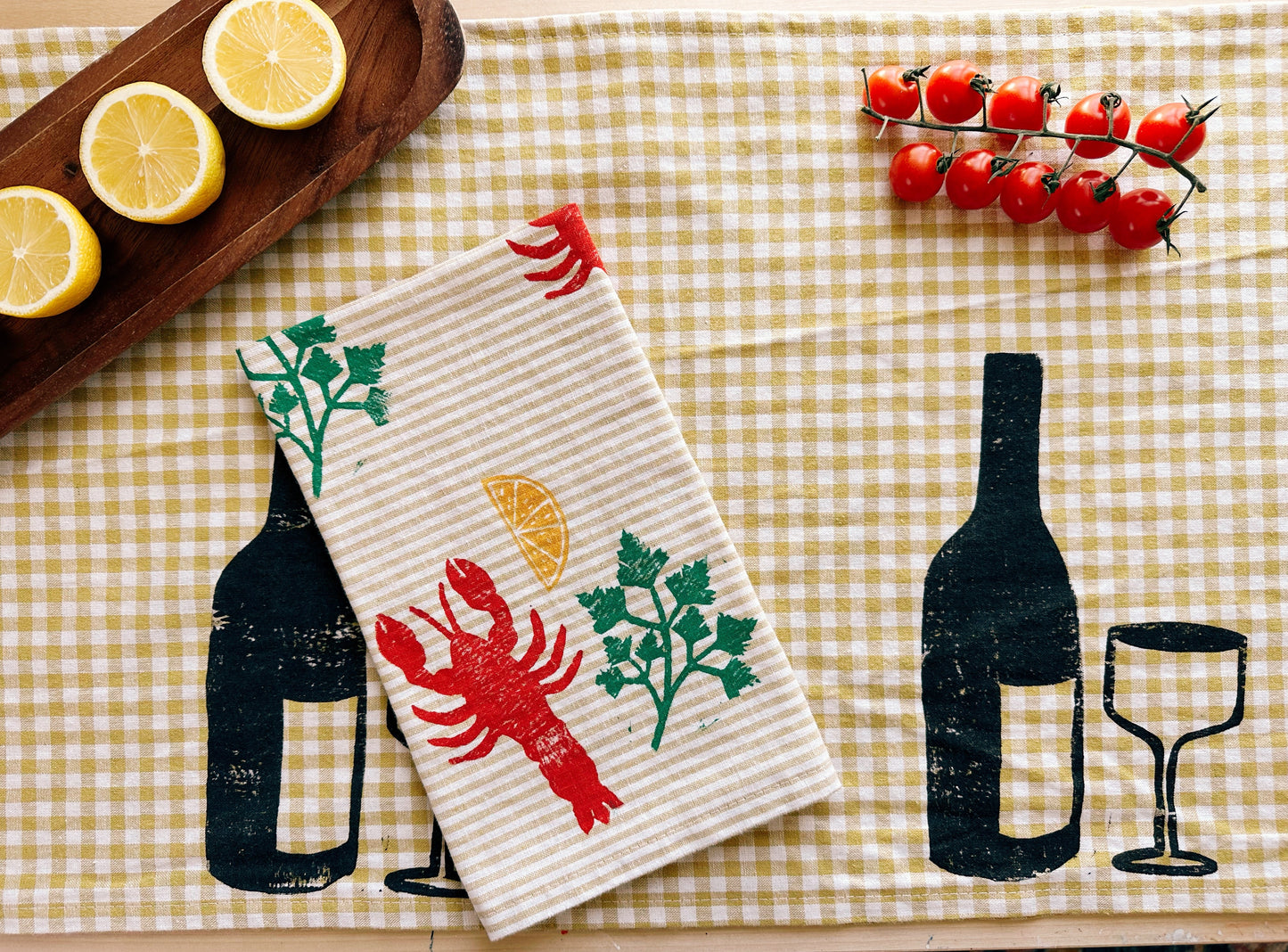 Wine on Mustard Gingham Table Runner