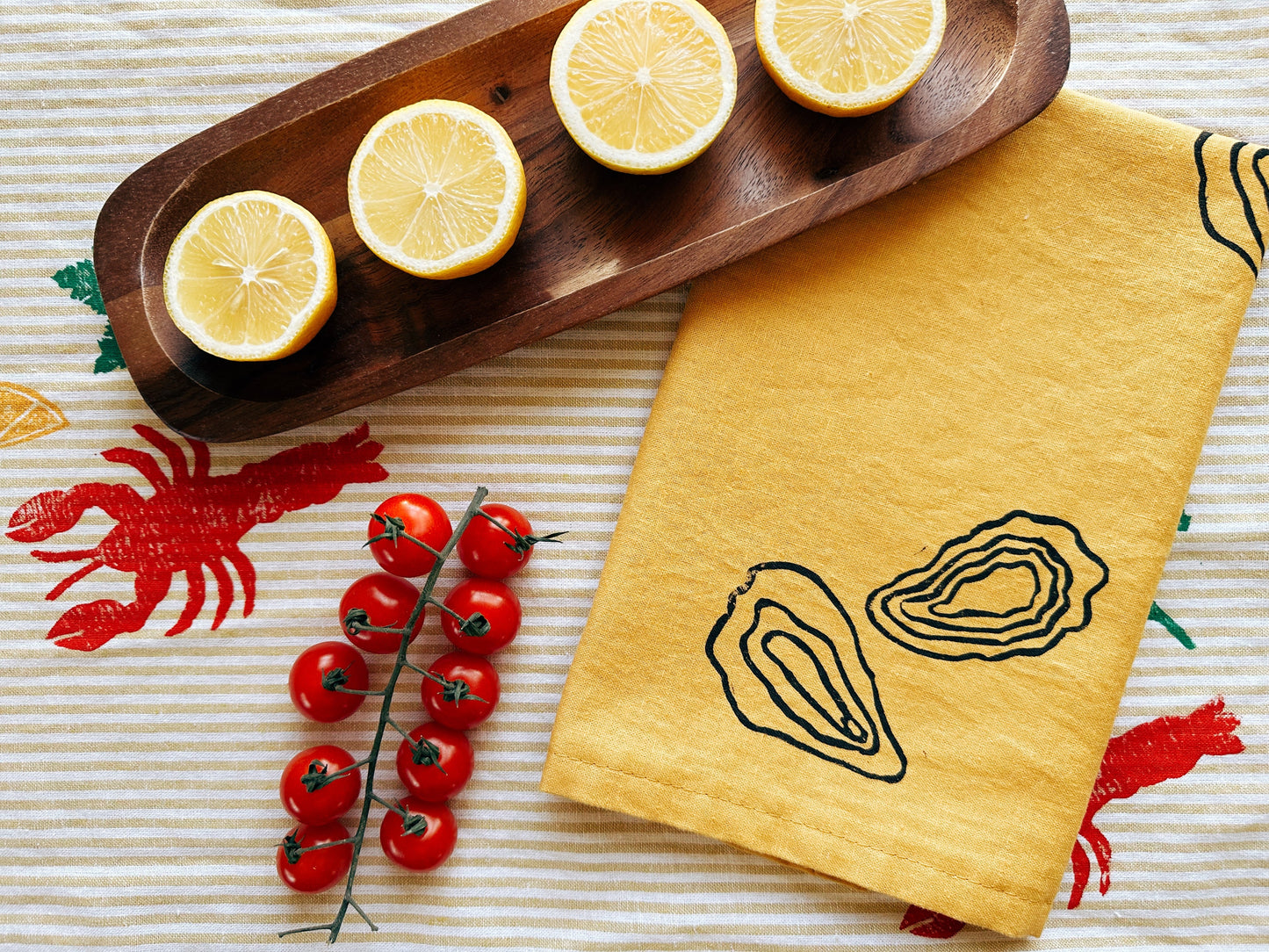 Oysters on Mustard Dinner Napkins