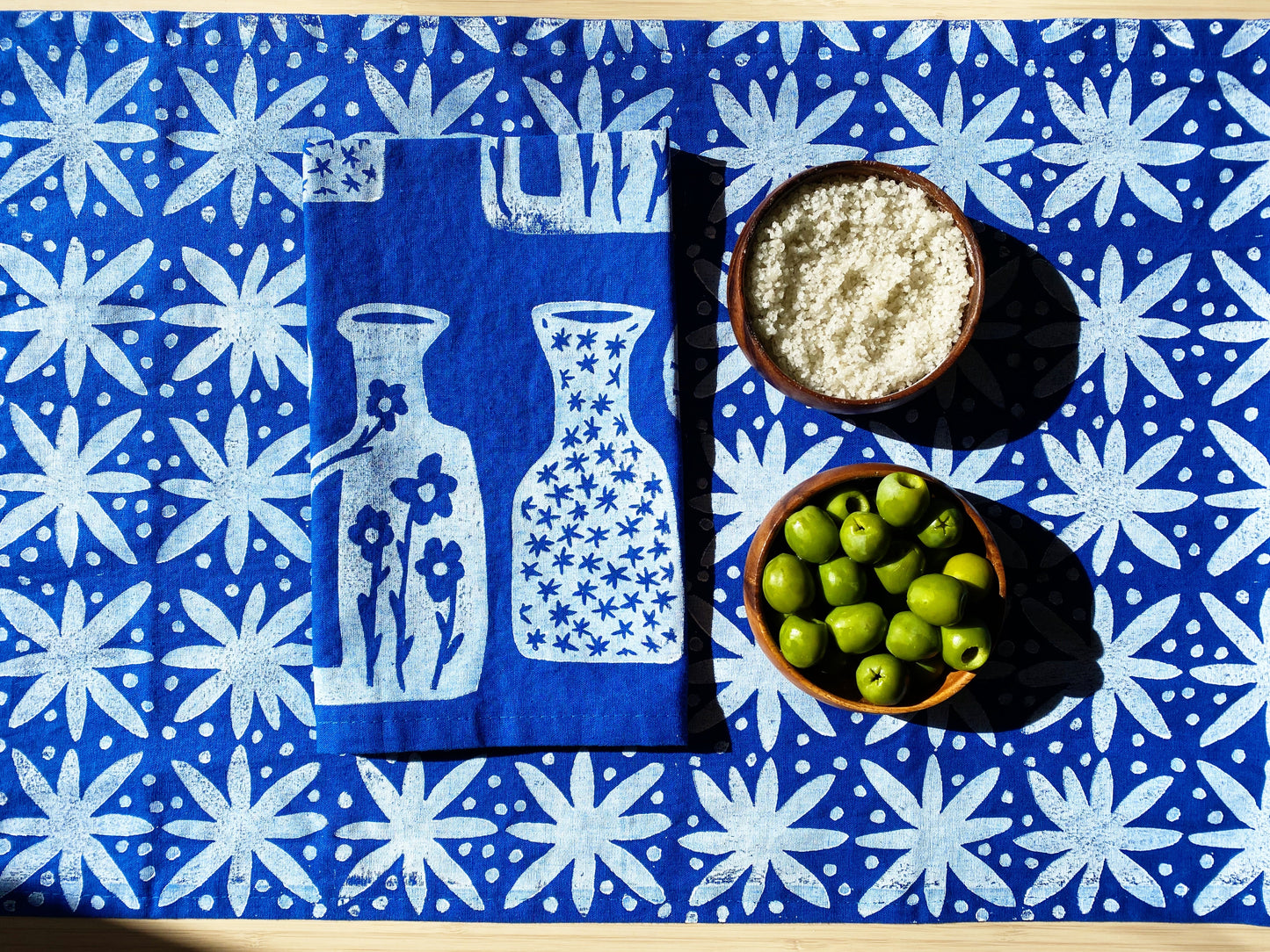Blue Floral Dots Table Runner