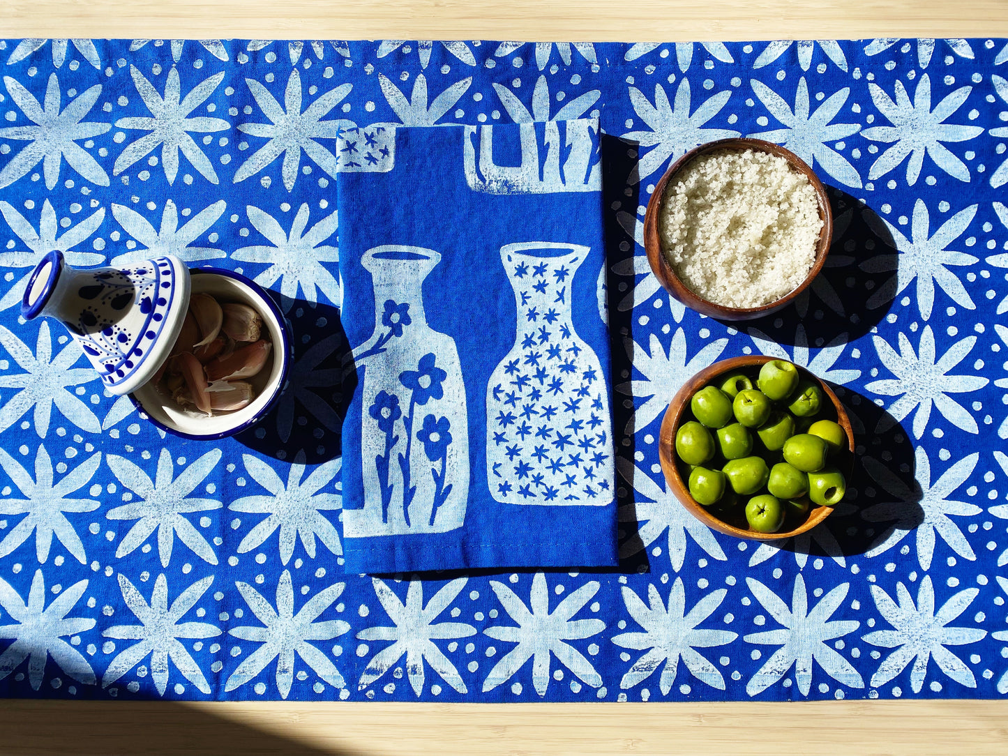 Blue Floral Dots Table Runner