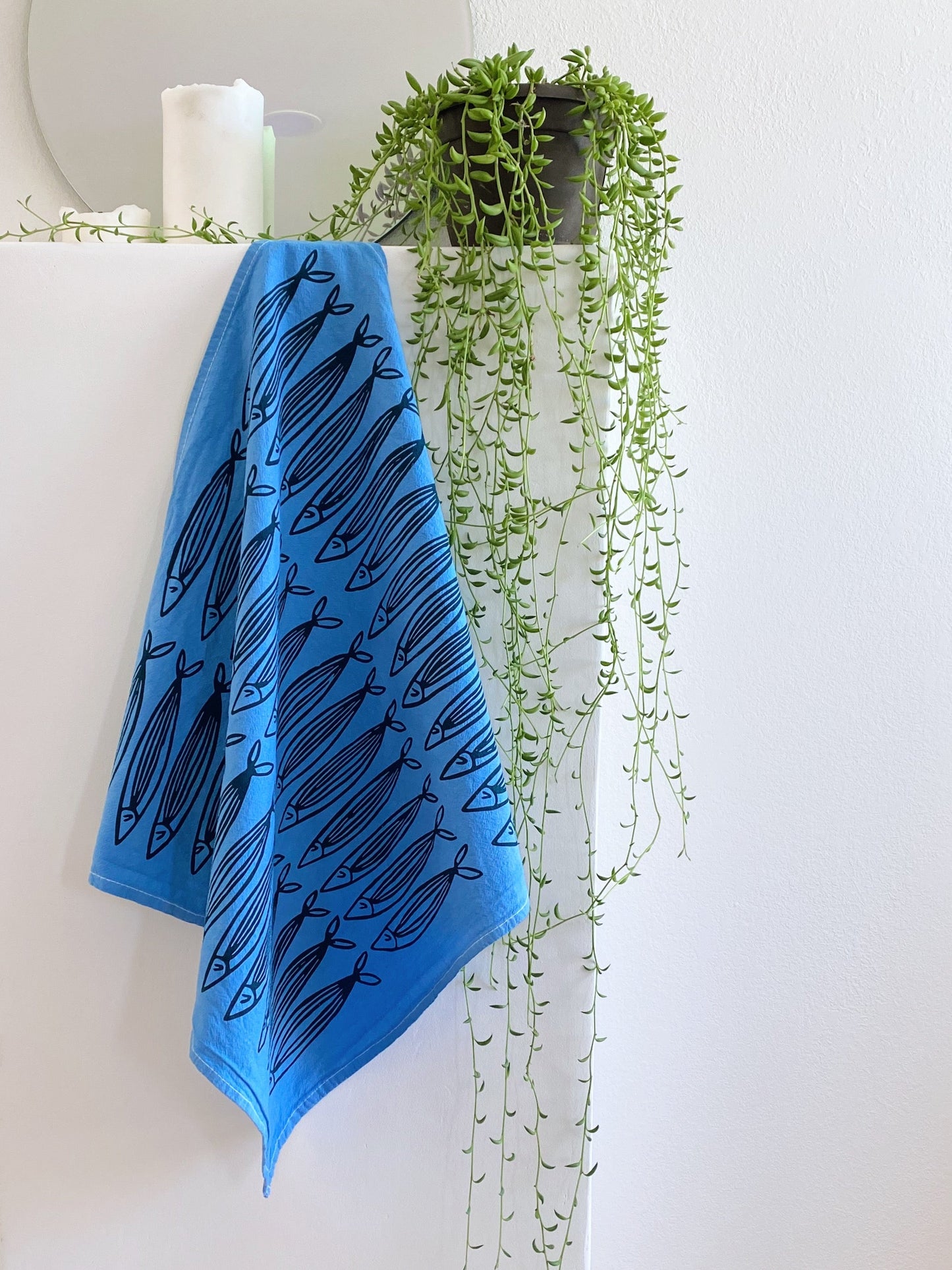 Sardines on Blue Tea Towel