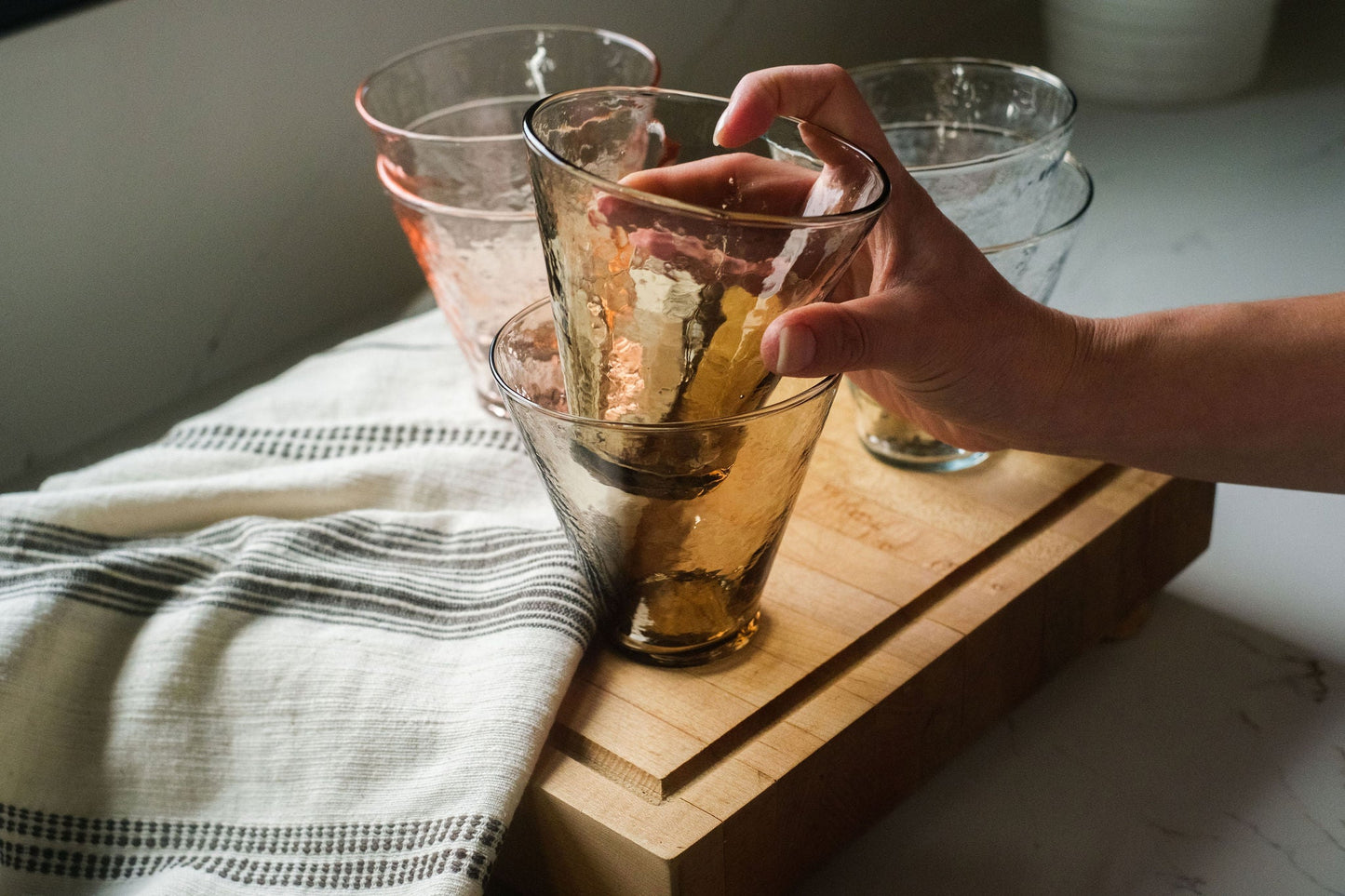 Handblown Hammered Funneled Glasses | Set of 2