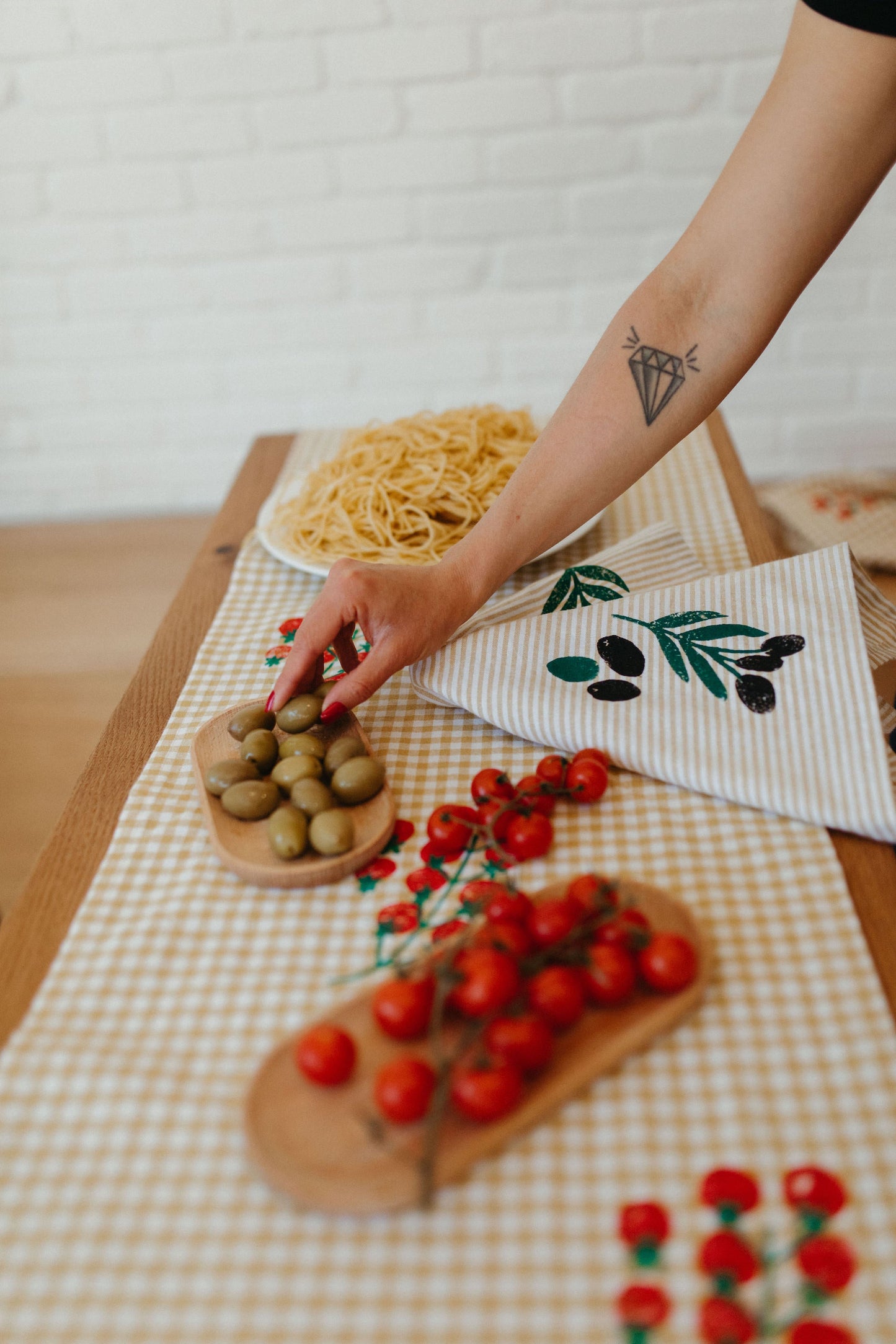 Olives on Mustard Stripe Dinner Napkins