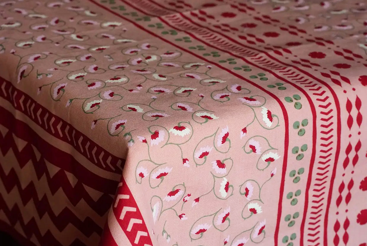 La Leccia Zig-Zag Tablecloth in Dark Pink