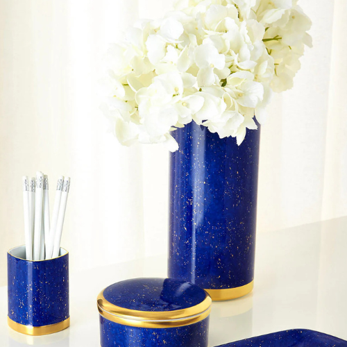 Lapis Hand-Gilded 24K Pencil Cup | Blue