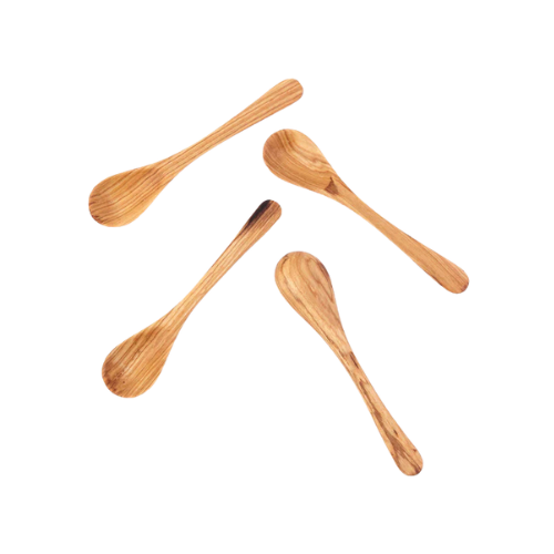Flat Olive Wood Spice Spoons | Set of 4