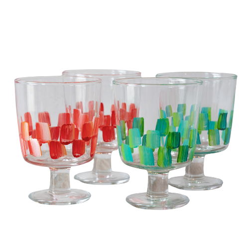 Hand Painted Checkers Short Glass - Set of 2