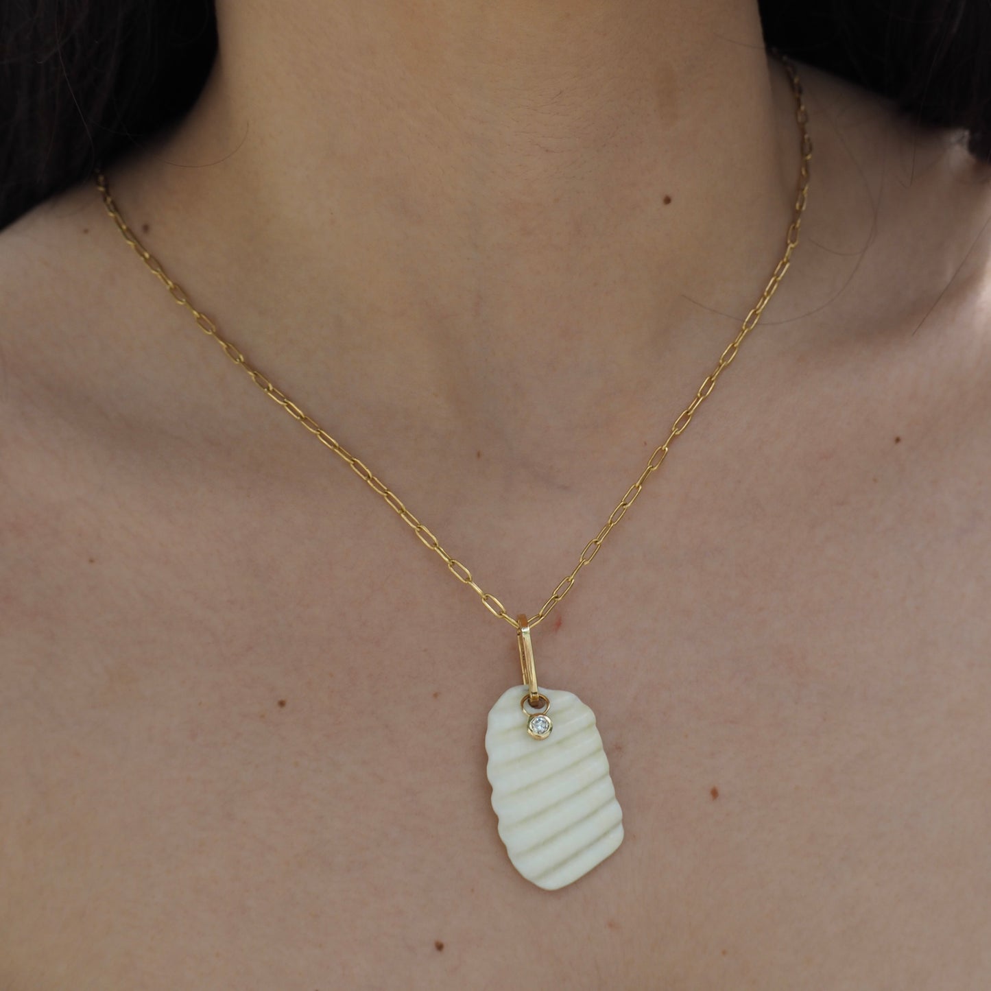Shell Diamond And Link 14K Gold Chain Necklace