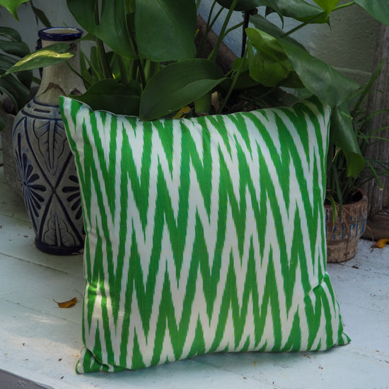 Ikat Pillow | Lime Green and White