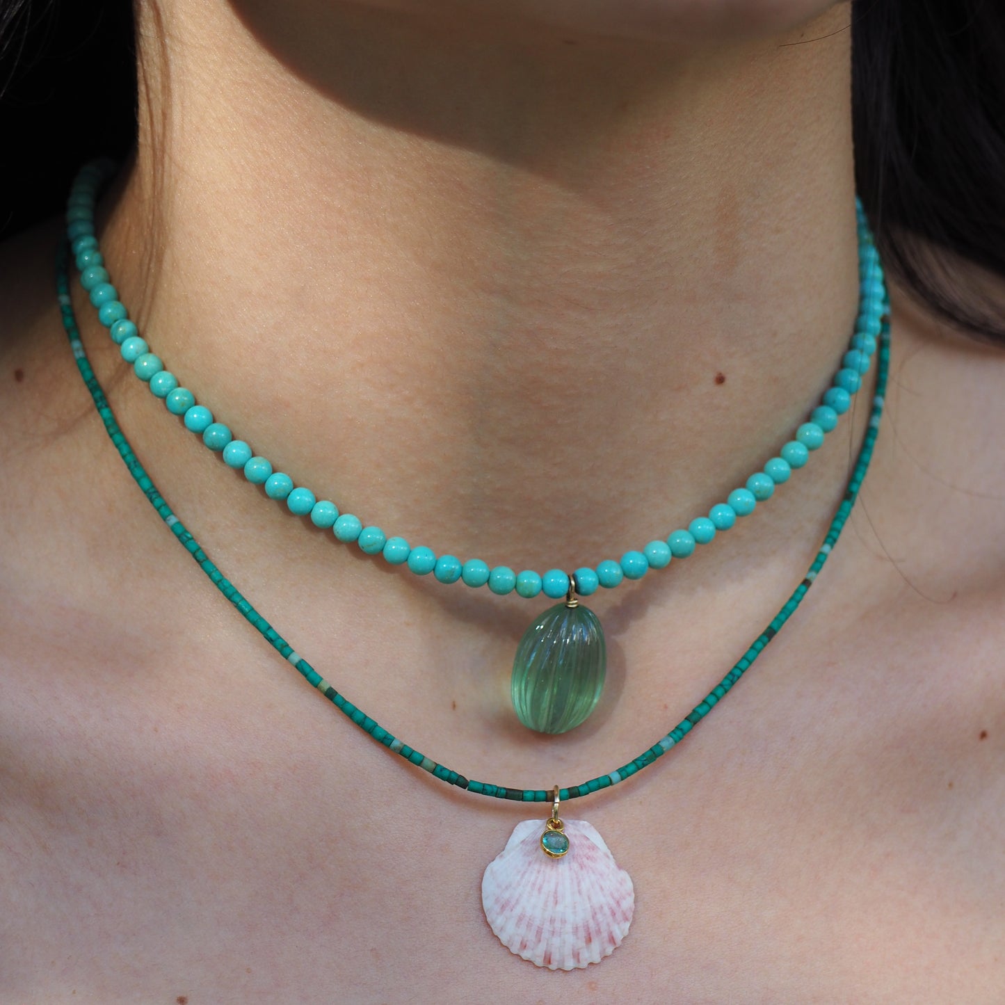 Turquoise, Emerald & Shell Necklace