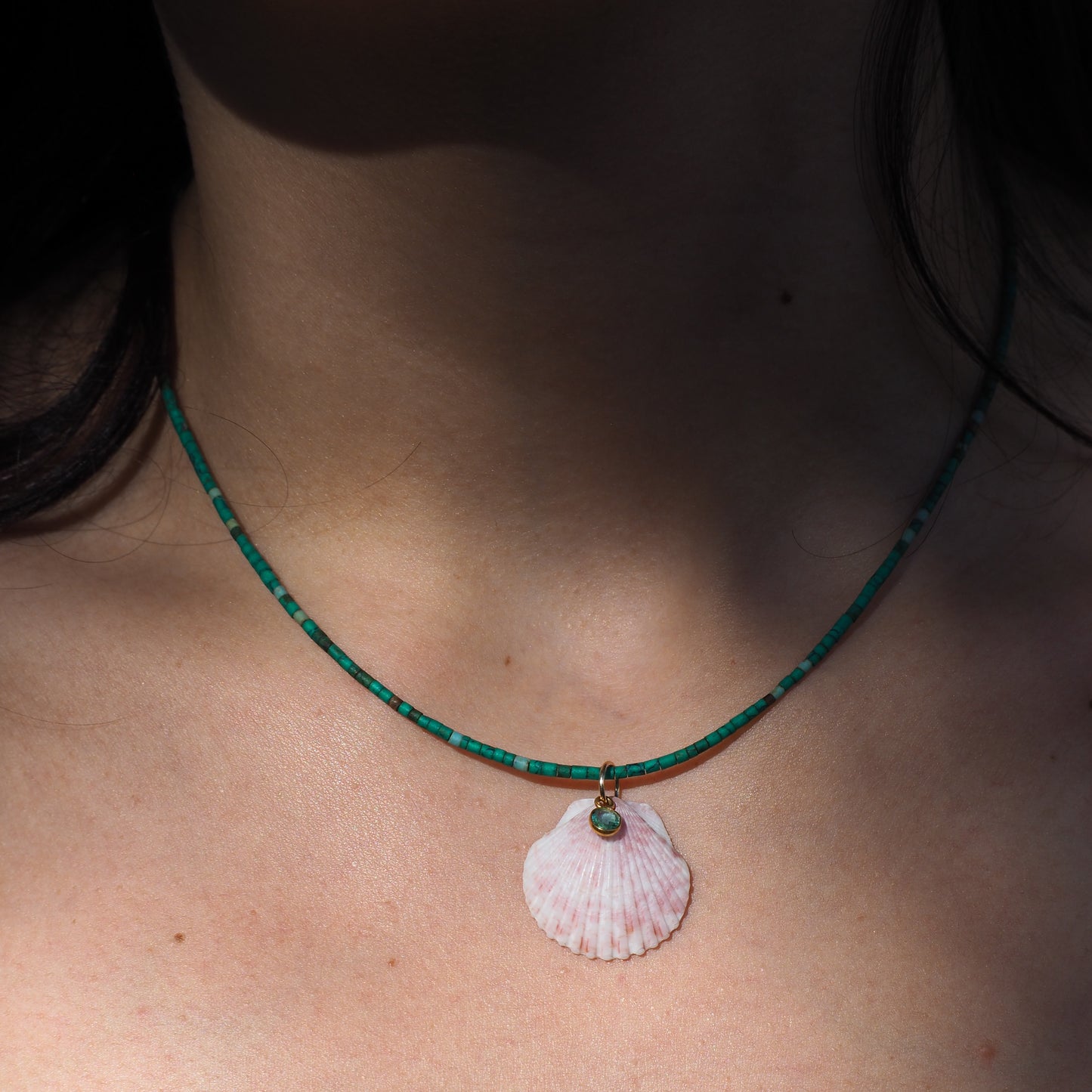 Turquoise, Emerald & Shell Necklace