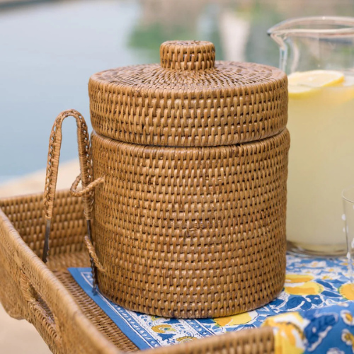 Woven Rattan Lidded Ice Bucket