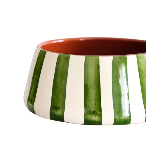 Bold Striped Salad Bowl | Dark Green